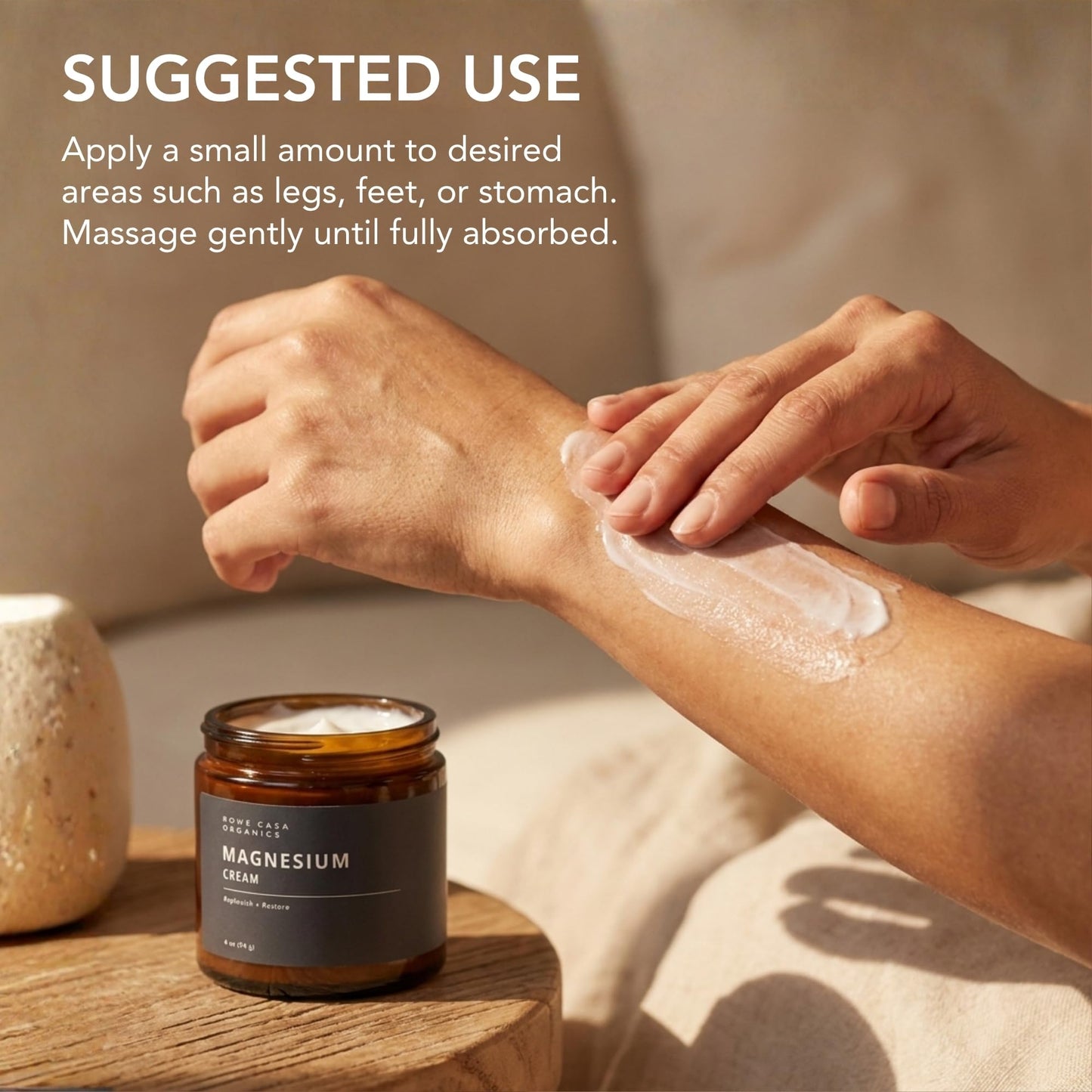 Rowe Casa Organics Natural Magnesium Cream with Raw Shea Butter and Pure Essential Oils – Hydrating & Nourishing Topical Magnesium Body Lotion for Skin Conditioning – 4 Fl Oz