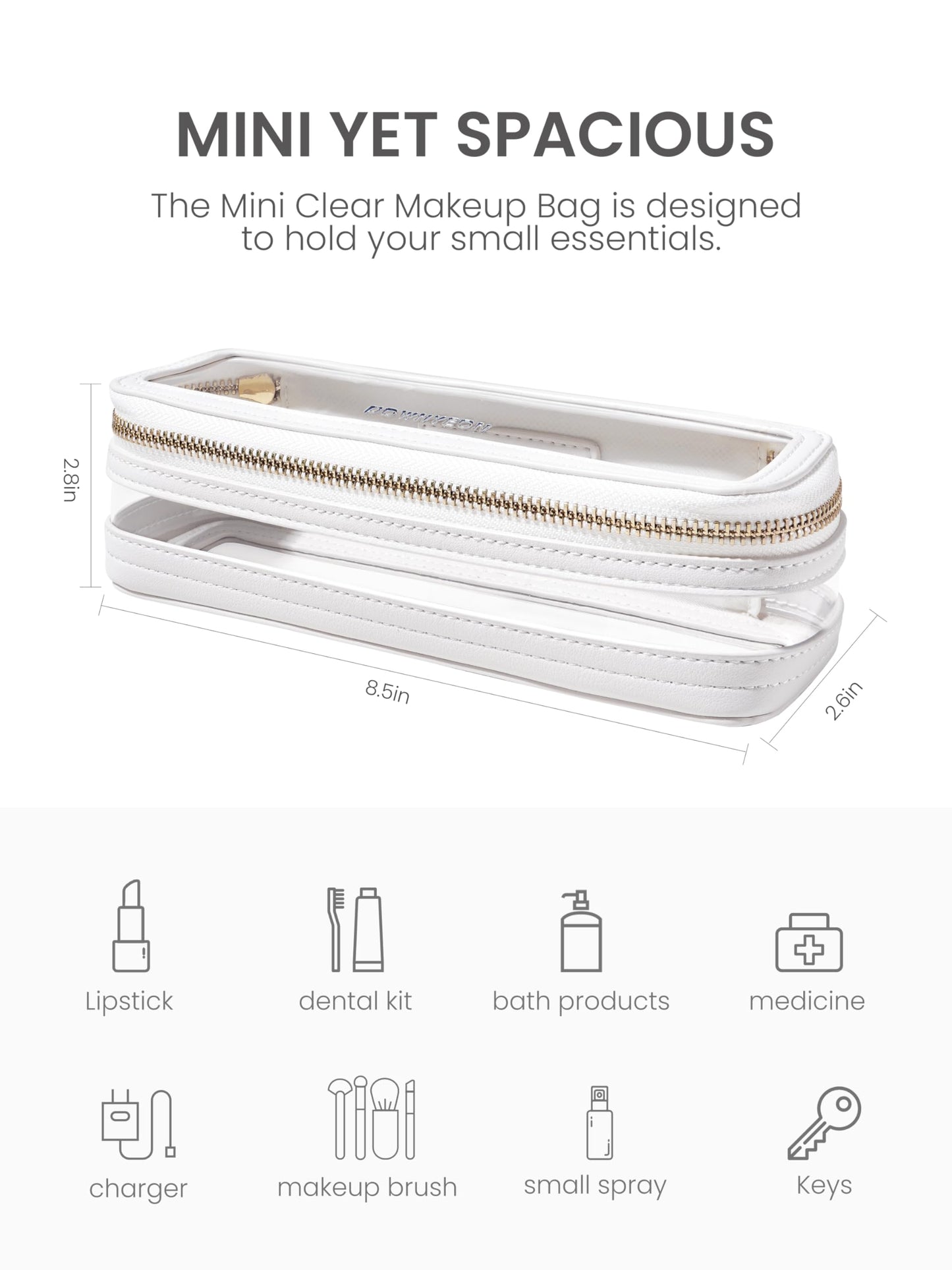 ROWNYEON Small Waterproof Toiletry Organizer Train Case, CLear Travel Makeup Bag for Women，Transparent Cosmetic Bag，Portable Makeup Case Organizer (White)