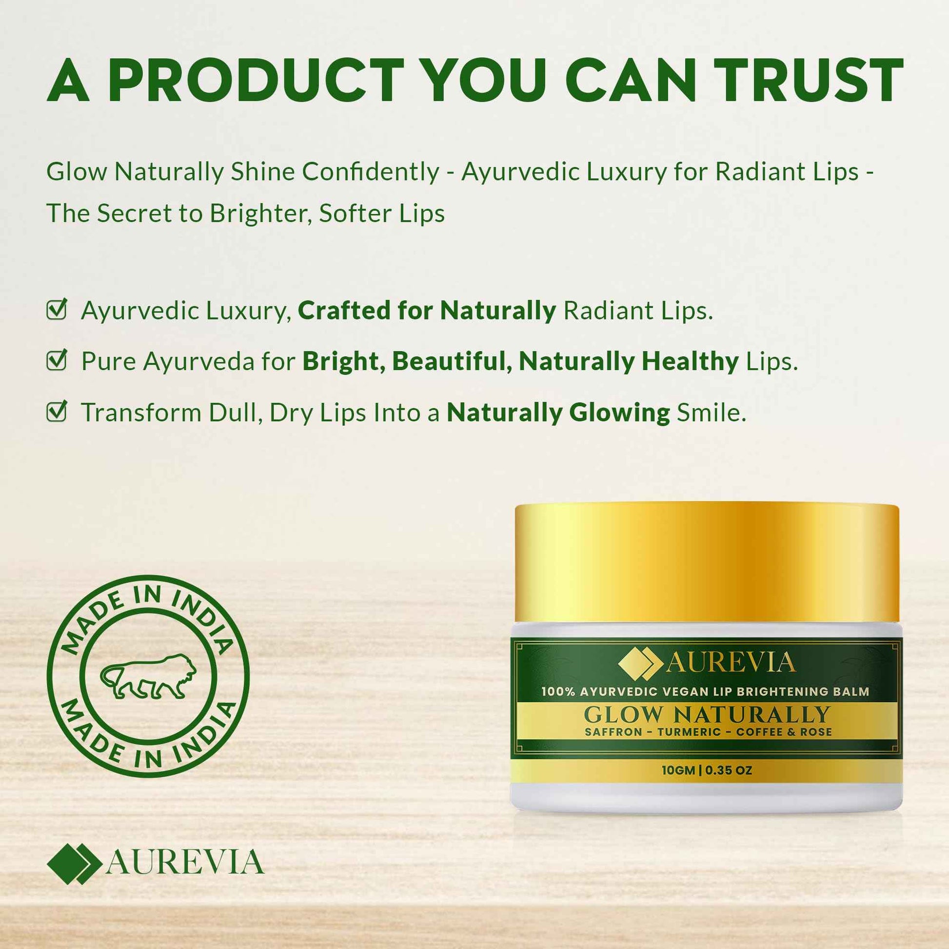 AUREVIA Vegan Lip Brightening Balm – Ayurvedic Lip Care for Dark & Smoker Lips | Deeply Hydrating, Moisturizing & Nourishing with Rich Antioxidants – Clean Beauty Plant-Based Formula