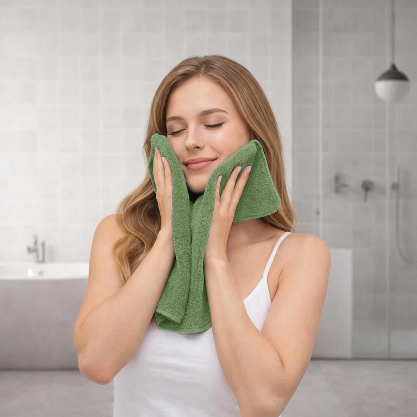 Riverside 12-Pack Cotton Sage Green Face Towels | Soft & Absorbent 550 GSM Washcloths for Bathroom, Spa & Gym