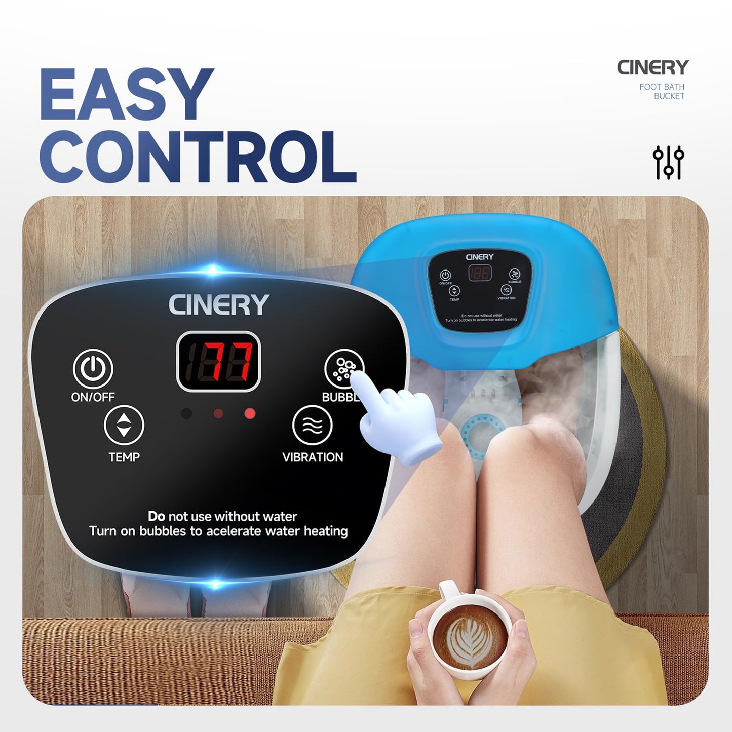 Cinery Foot Spa Bath Massager with Heat, Bubbles, Vibration and Pedicure Foot Spa with 16 Rollers for Feet Stress Relief, Foot Soaker with Mini Acupressure Massage Points & Temperature Control