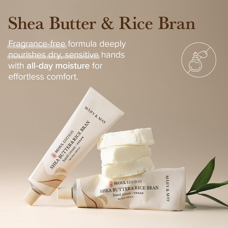 Mary&May SEOUL EDITION Shea Butter & Rice Bran Hand Cream Trio Set - Korean Nourishing Vegan Hand Moisturizer for Soft, Healthy Hands - 3 Different Formula & Scent, 1.69oz. 3ea