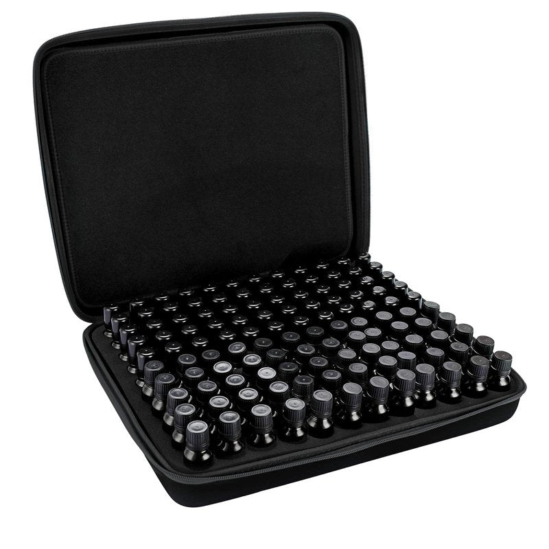 Hipiwe 120 Bottle EVA Essential Oil Storage Carrying Case Holds 5ml 10ml 15ml Bottle Hard Shell Exterior Essential Oils Organizer Holder Traveling Bag with Foam Insert & Handle, Black