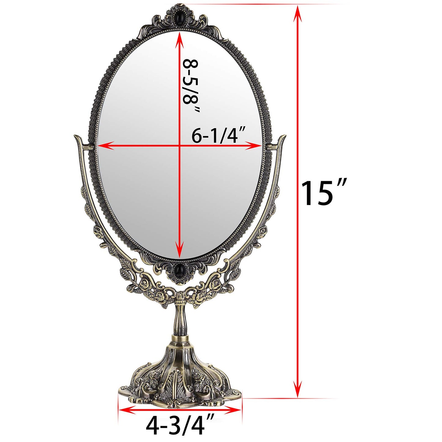 JUXYES Metal Tabletop Antique Decorative Makeup Mirror with Stand