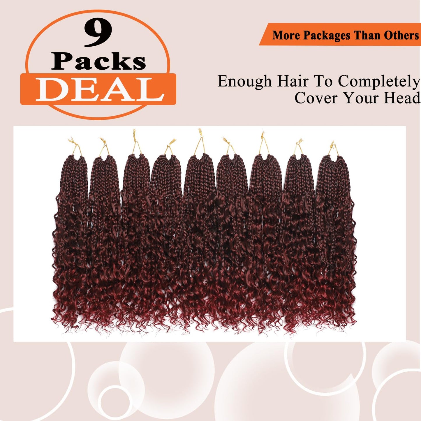 Flagship 9 Packs Goddess Box Braids Crochet Hair for Black Women,14 Inch Ombre Red Pre-looped Crochet Braids with Curly Ends,Burgundy Bohemian Curly Hippie Box Braids Crochet Hair -Tbug