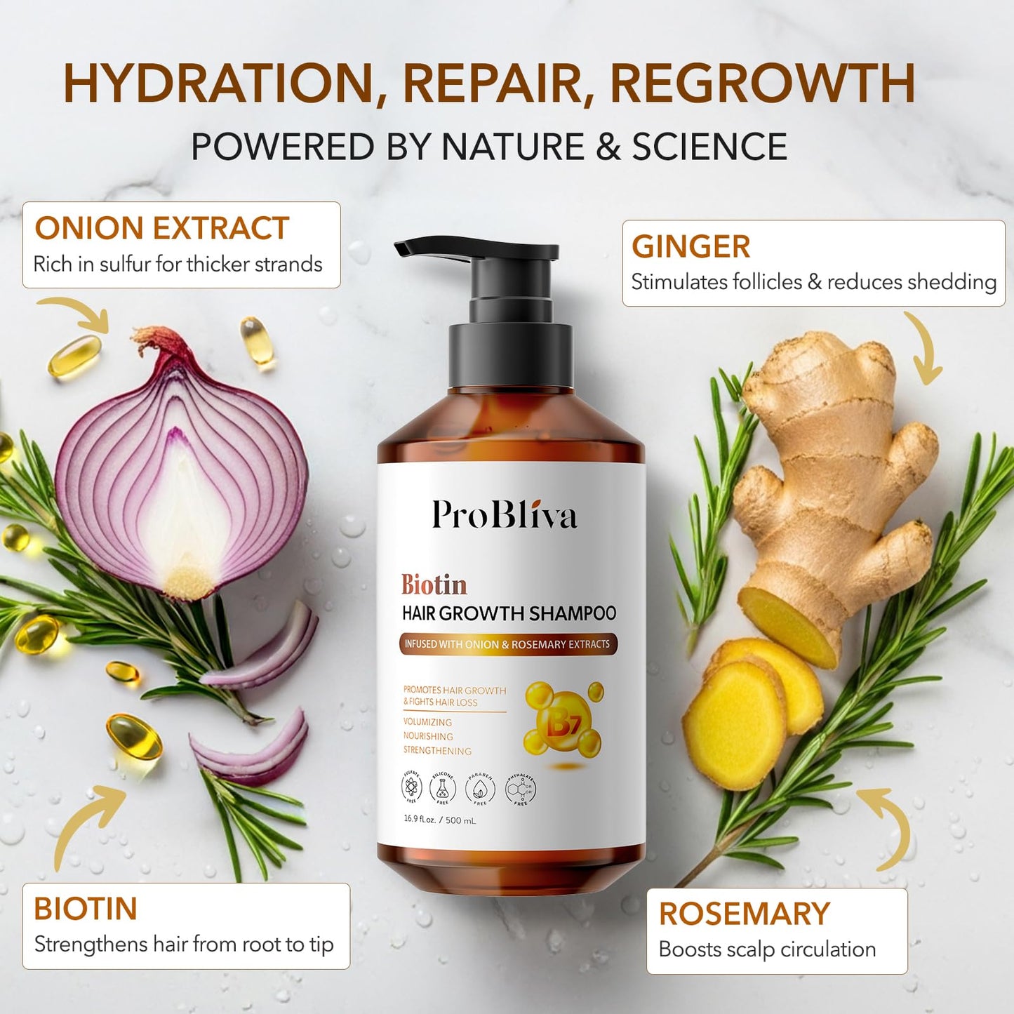 Biotin Hair Growth Shampoo for Thinning Hair in Adults 30+ – Strengthening Formula with Biotin & Rosemary – Reduces Shedding, Supports Fuller, Stronger Hair – Sulfate-Free, 16.9 fl oz