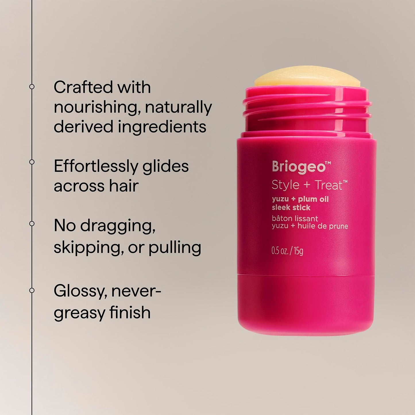 Briogeo Style + Treat Hair Styling Sleek Stick | Flyaway Control & Smooth Styles | Lightweight Finishing Balm | Silicone-Free | Vegan & Cruelty-Free | 0.5 oz