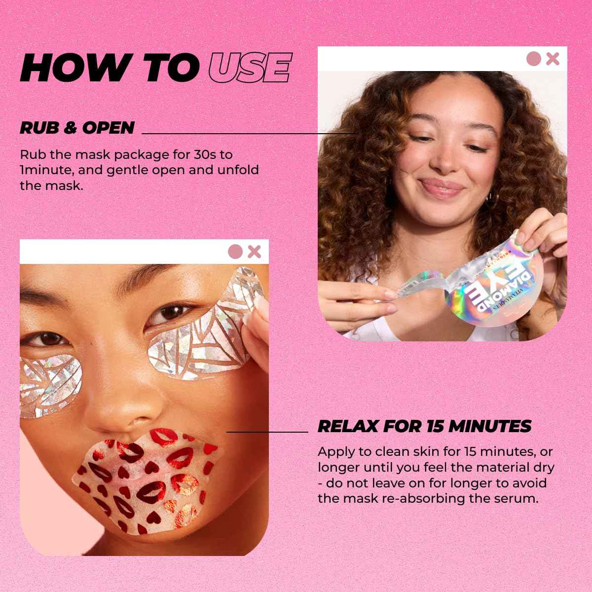 Vitamasques Under Eye Patches & Lip Mask Sheets, Best of Eyes & Lips Set 2 Packs - Eye Patches for Puffy Eyes - Under Eye Masks for Dark Circles and Puffiness - 2 x 4 Packs - 8 Pads