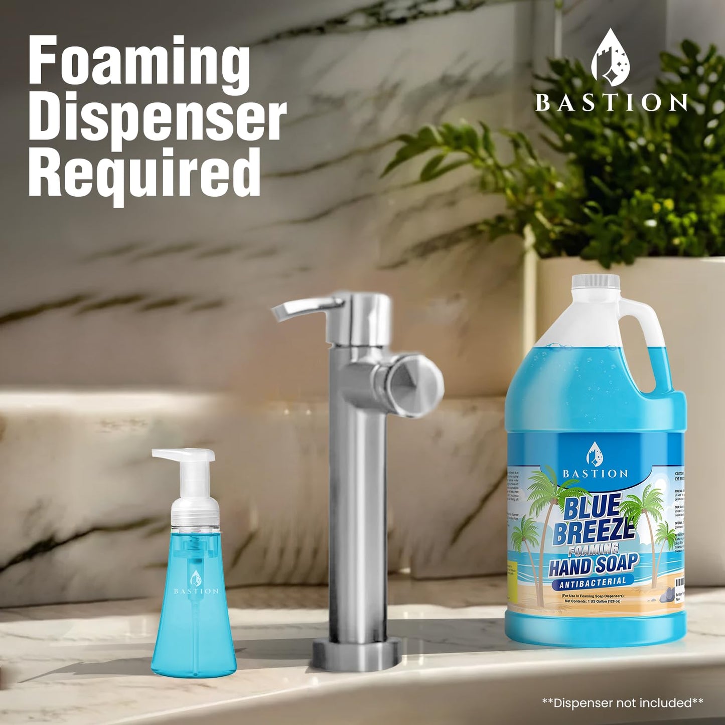 Bastion Blue Breeze Antibacterial Foaming Hand Soap Bulk Refill – 1 Gallon (128 oz) Rich Lather, Moisturizing Formula – Washes Away Germs & Bacteria – Refreshing Clean Scent for Foaming Dispensers