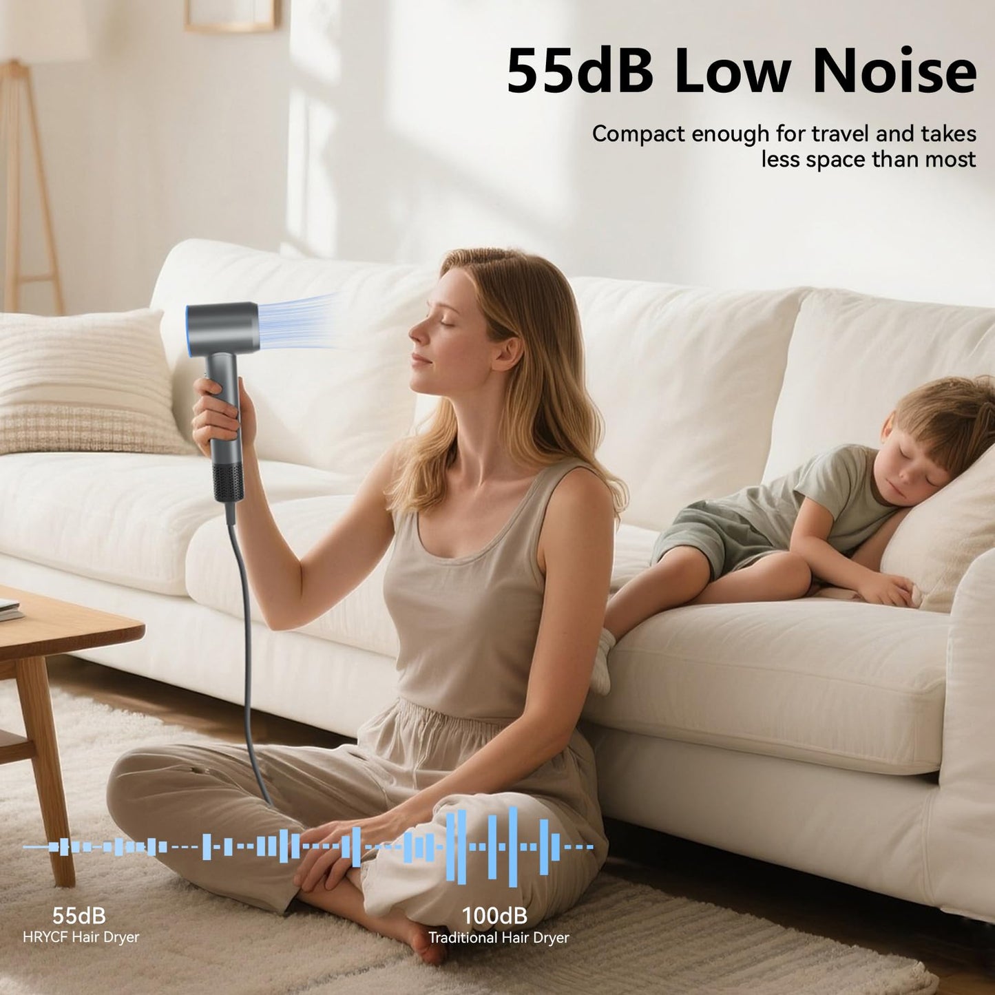 Hair Dryer,160000 RPM Ionic Hair Drye,Portable Lightweight Blow Dryer with 500 Million Negative Ions, High-Speed Hair Dryer with Magnetic Diffuser & Nozzle for Home and Travel