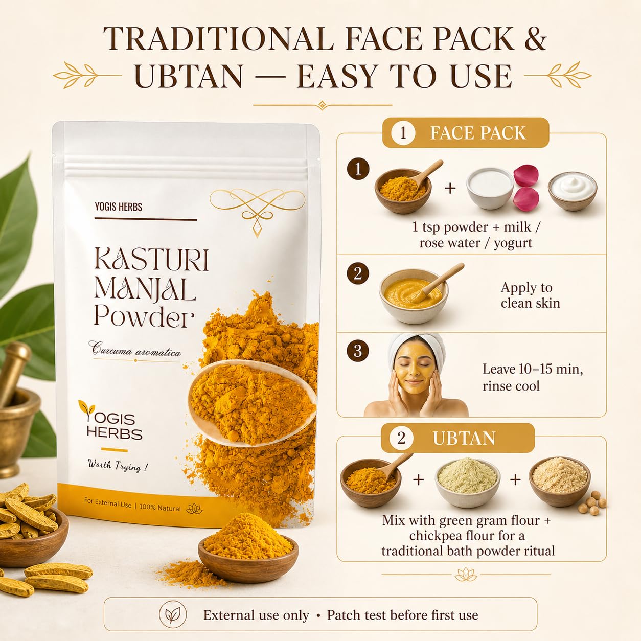 YOGIS HERBS Premium Kasturi Manjal Powder — Authentic Wild Turmeric (Curcuma aromatica / Amba Haldi / Jangli Haldi) — Naturally Aromatic, Single-Source Siddha-Tradition Heritage Herb for Glowing Skin, Face Pack & Ubtan — 100% Pure (250 g / 8.8 oz)