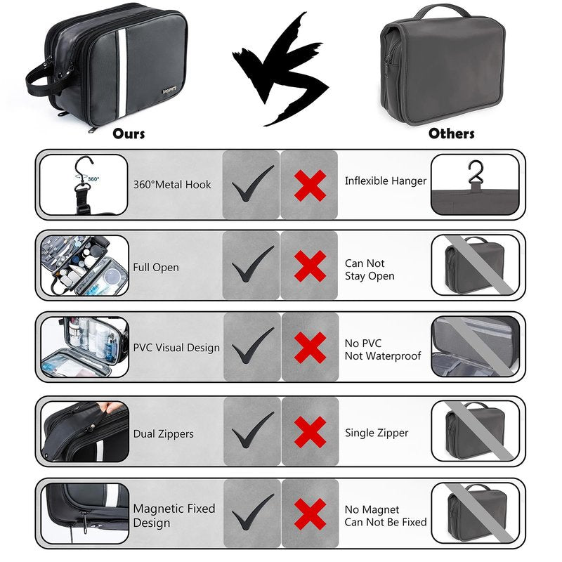 BAGSPRITE Large Toiletry Bag for Men, Women Travel Bag with Hanging Hook, Water-resistant Makeup Cosmetic Bag Shaving Kit Organizer, Bathroom Bag for Traveling