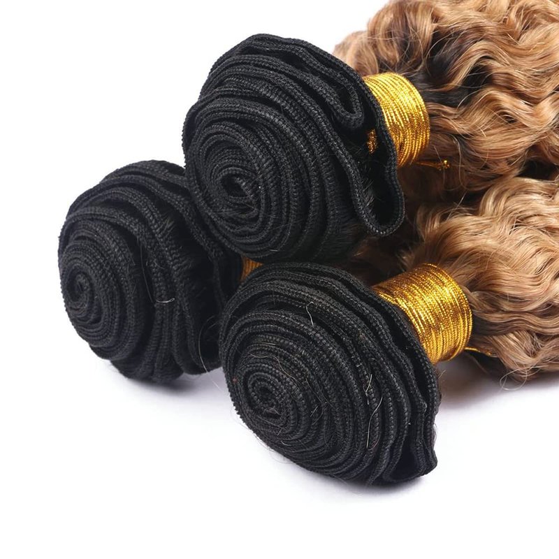 Honey Blonde Kinky Curly Human Hair Bundles - Two Tone Ombre | 8, 10, 12 Inch Lengths