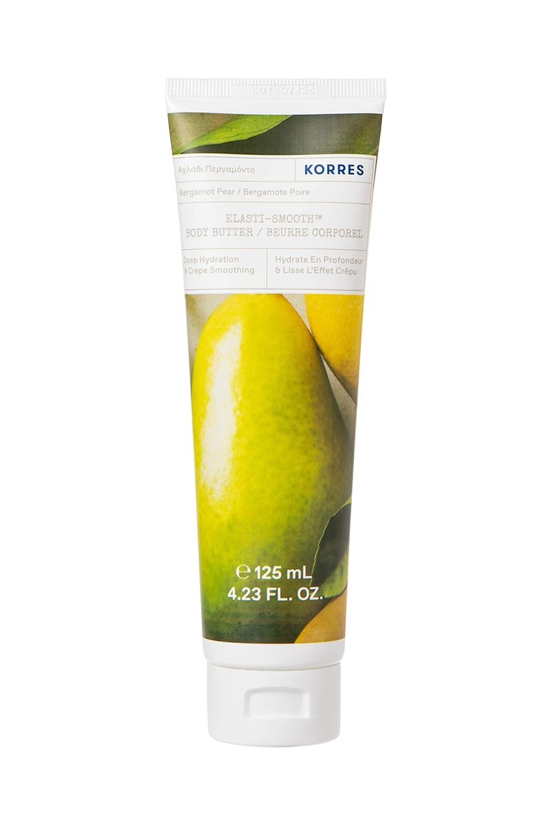 KORRES Elasti-Smooth Body Butter Cream - Moisturizing Shea Butter & Almond Oil for Dry Skin | Bergamot Pear, 4.23 Fl Oz