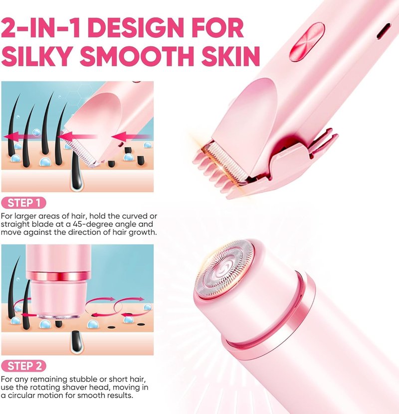Bikini Trimmer for Women - Electric Razor & Shaver with Dual Ceramic Blades | Painless Hair Removal, Waterproof, 90min Cordless Runtime