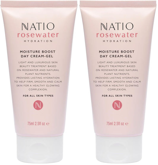Natio Australia Rosewater Hydration Moisture Boost Day Cream-Gel, 2.5 oz - Face Cream with Shea Butter - Face Moisturizer for All Skin Types (Pack of 2)