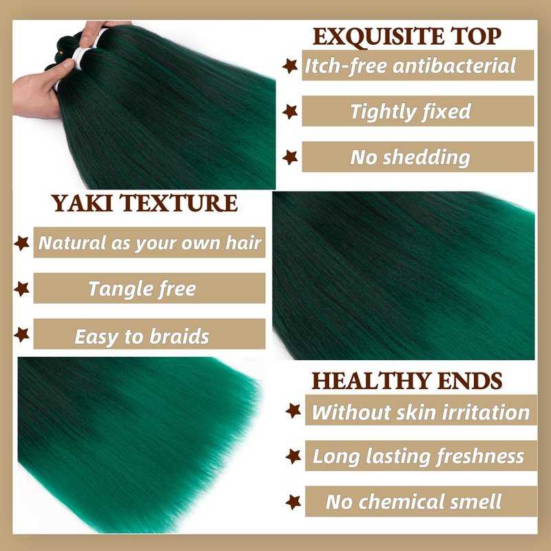 Braiding Hair Long Braid 30 Inch 6 Packs Braiding Hair Pre stretched,Professional Ombre Natural Black to Green Hair Extensions Hot Water Setting Synthetic Fiber Crochet Twist Braids(30Inch,1B/GREEN#)