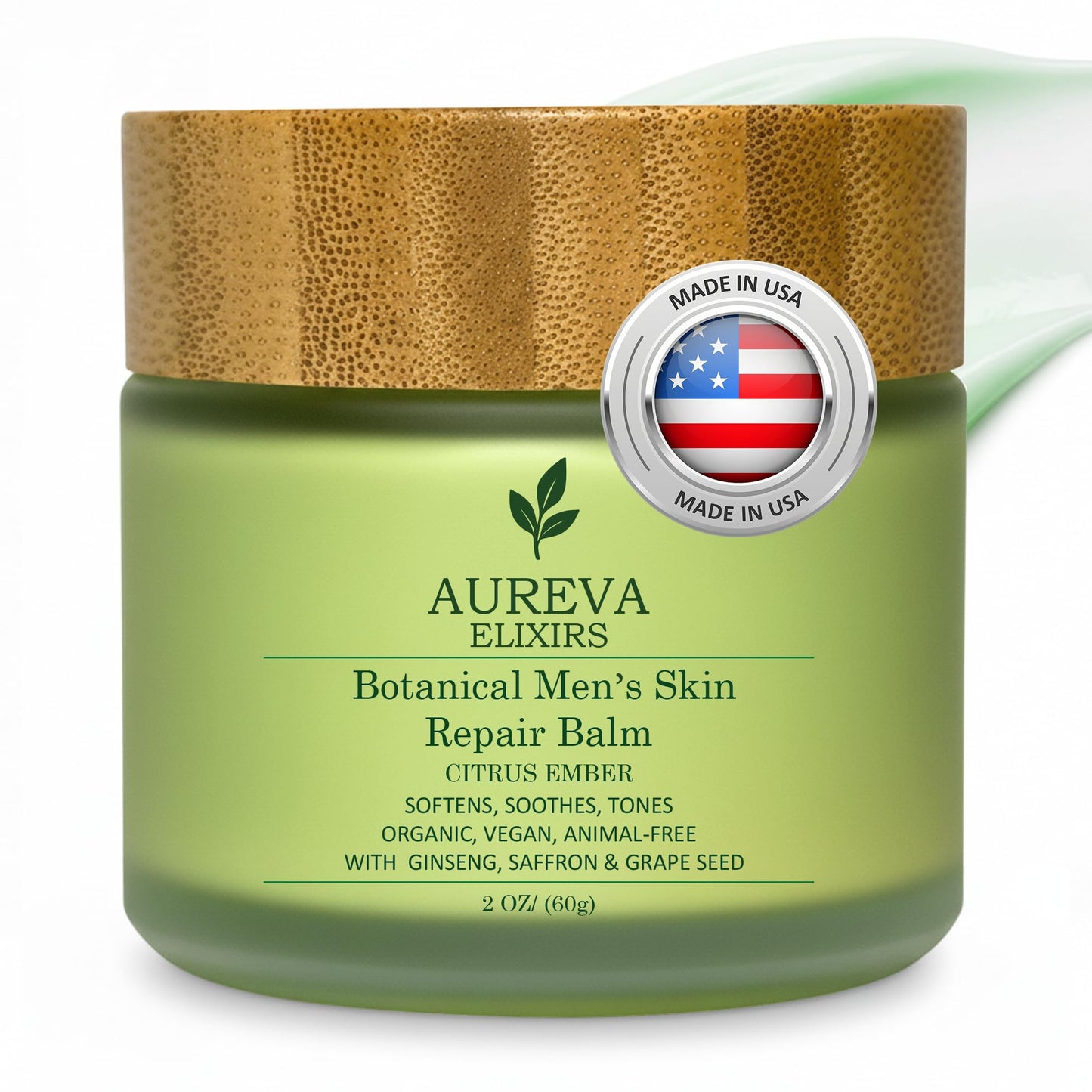 AUREVA ELIXIRS Men's Skin Moisturizer Balm – US Handmade Botanical Balm Face & Body For All Skin Types – Botanical cleansing cream for Everyone full Day Moisturize - Ember Citrus Scent, 2oz