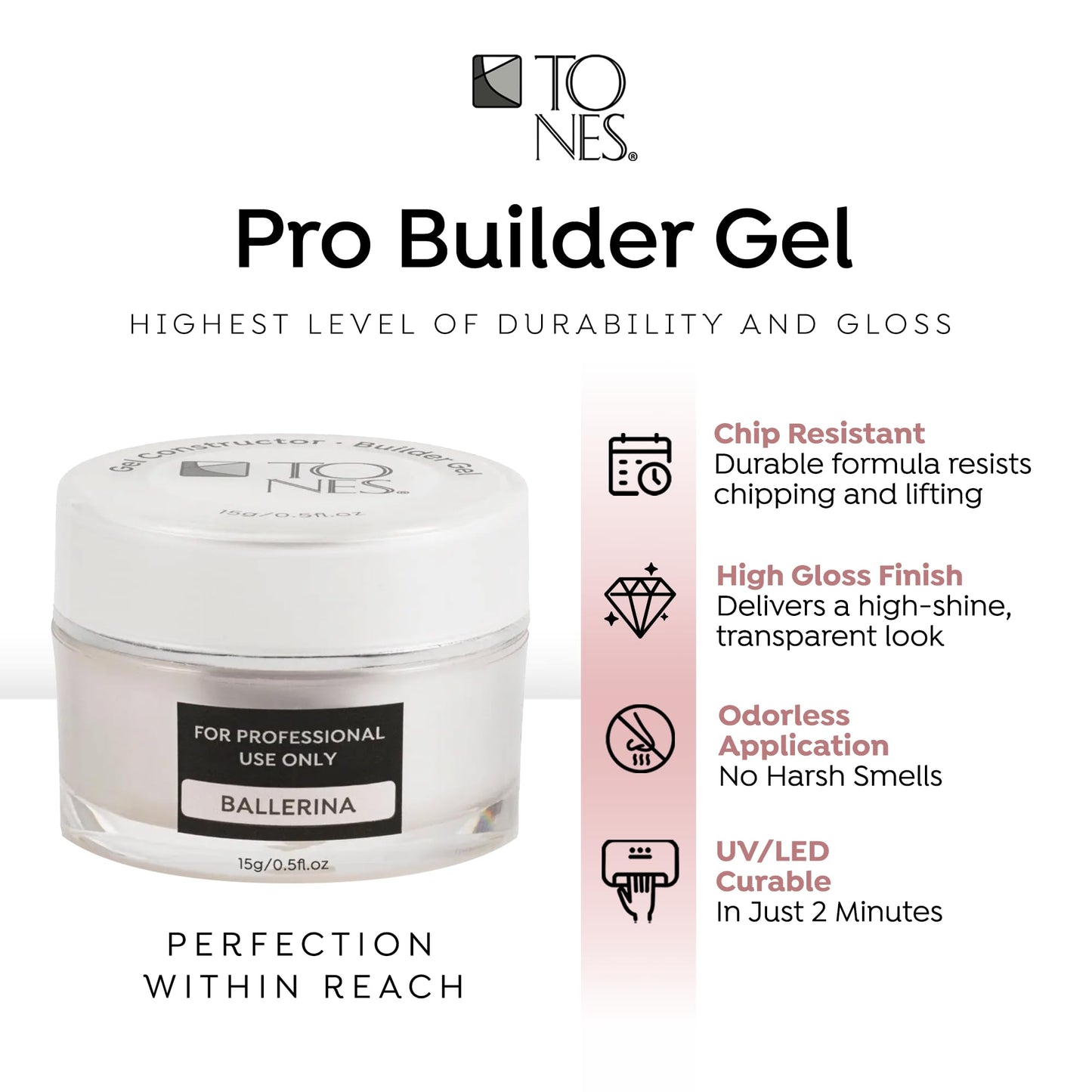 TONES Premium Self Leveling Nail Builder and Extension Gel for Professional Design - Salon-Quality LED and UV Building Gel - (0.5 Fl Oz, Ballerina)