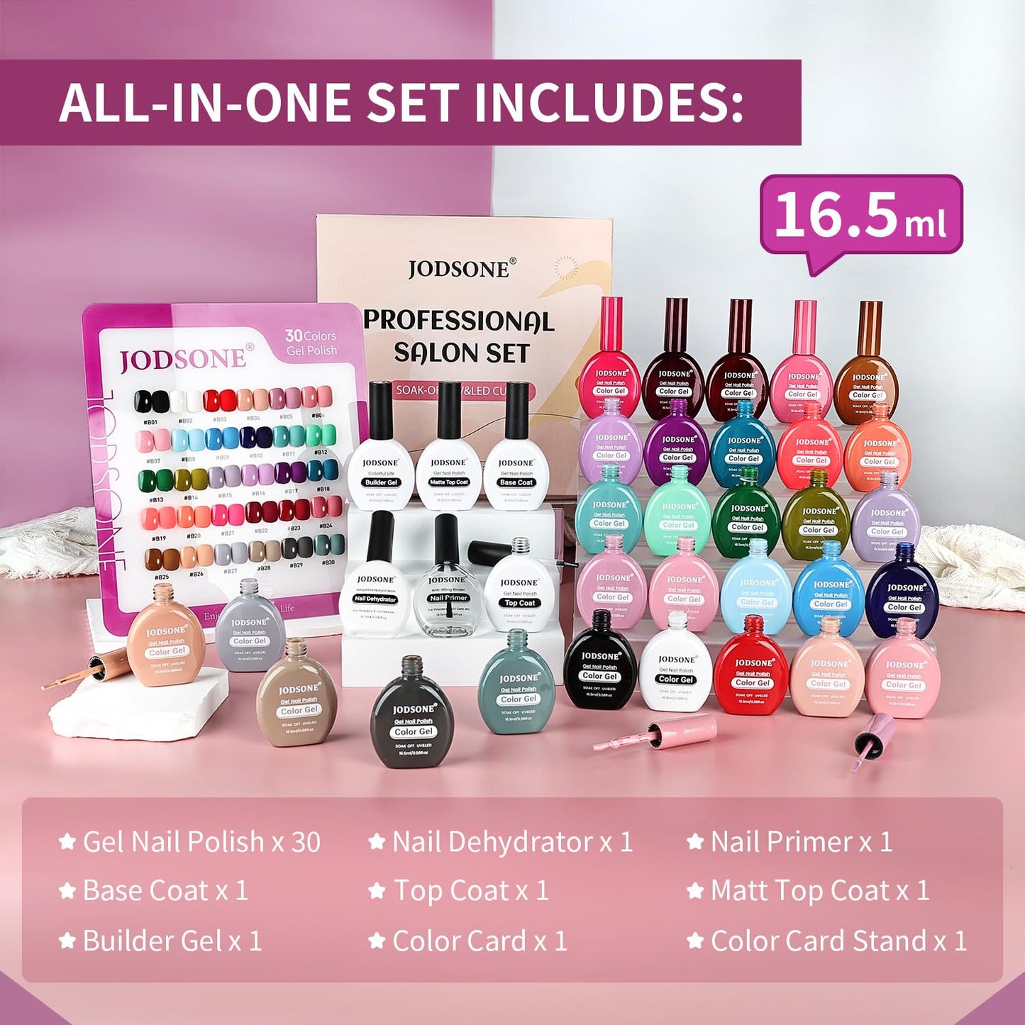 JODSONE 30 Colors Gel Nail Polish Set Same Color Same Bottles 6 PCS of Functional Gel Polish
