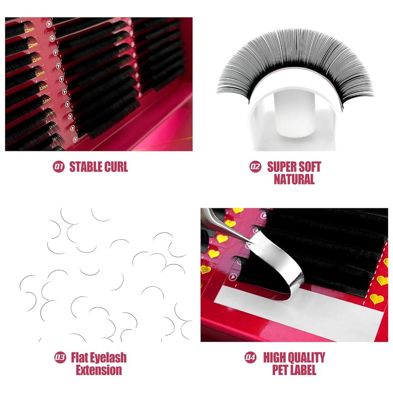 Ellipse Flat Eyelash Extensions - 80 Rows of Matte Black Cashmere Lashes | Individual Classic 0.10-0.25mm, D Mix 8-15mm