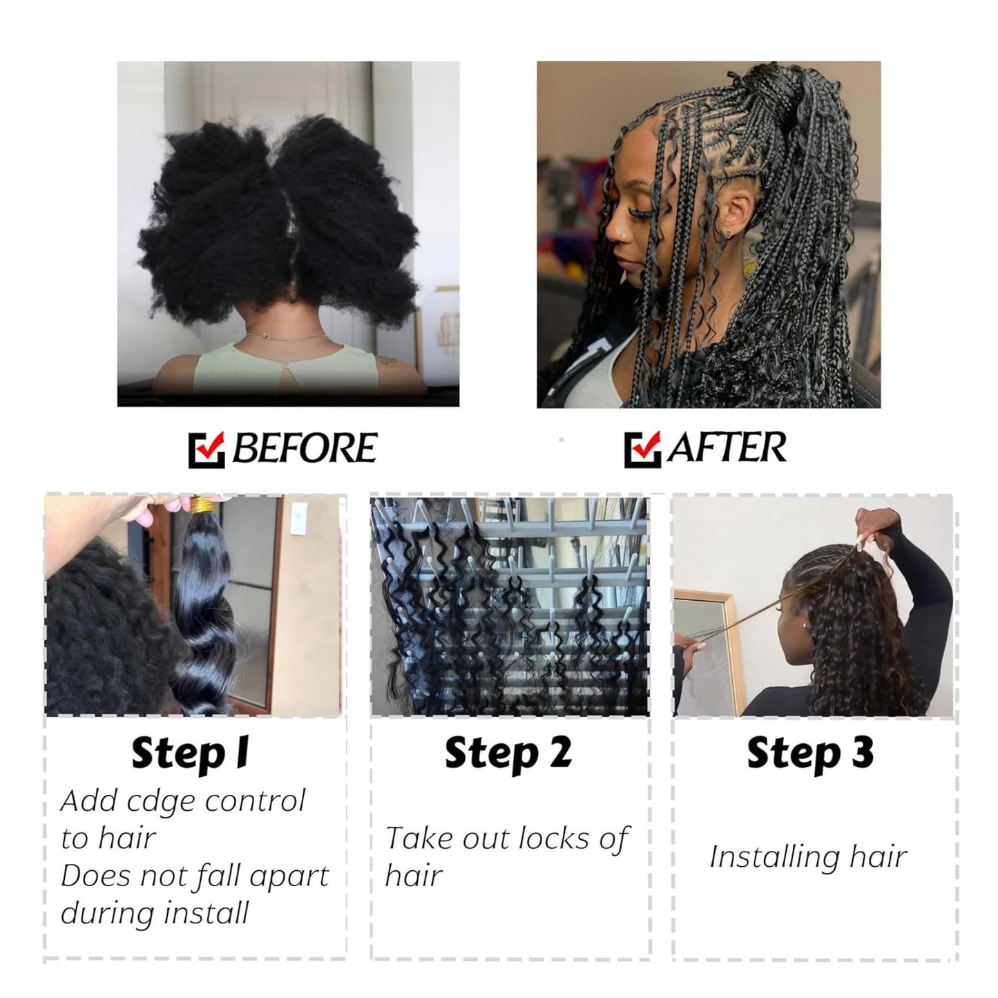 Human Braiding Hair - 16 Inch Deep Wave Bulk Extensions for Boho Braids | 100% Virgin, Knotless, Natural Color, 3 Bundles