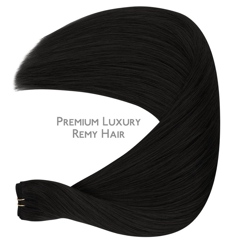 **Genius Sew-In Weft Hair Extensions - Real Human Hair, 14" Jet Black, Luxury Remy Straight**