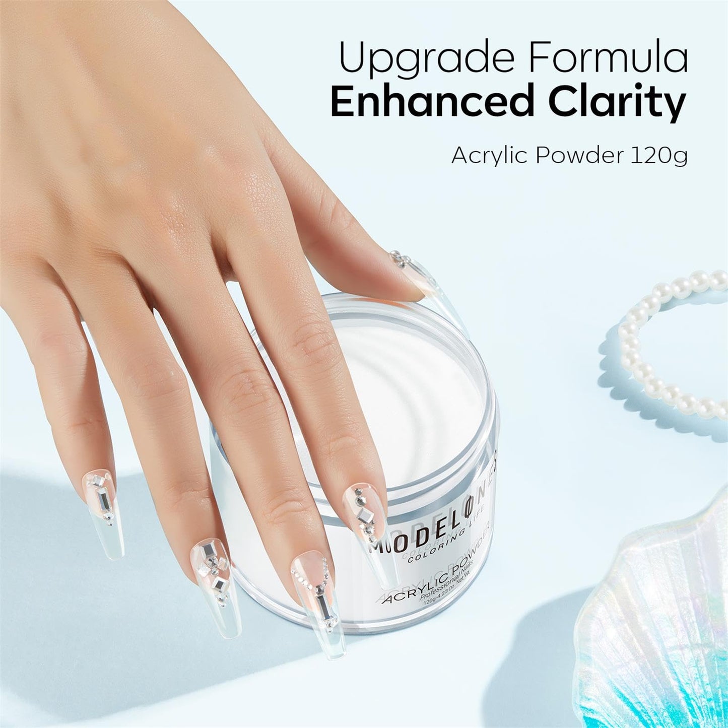 Modelones Acrylic Powder, Upgraded 4.23oz Crystal Clear Nail Acrylic Powder for Nail Art 3D Carving French Nails Extensions, Non-Yellowing, Gifts for Women