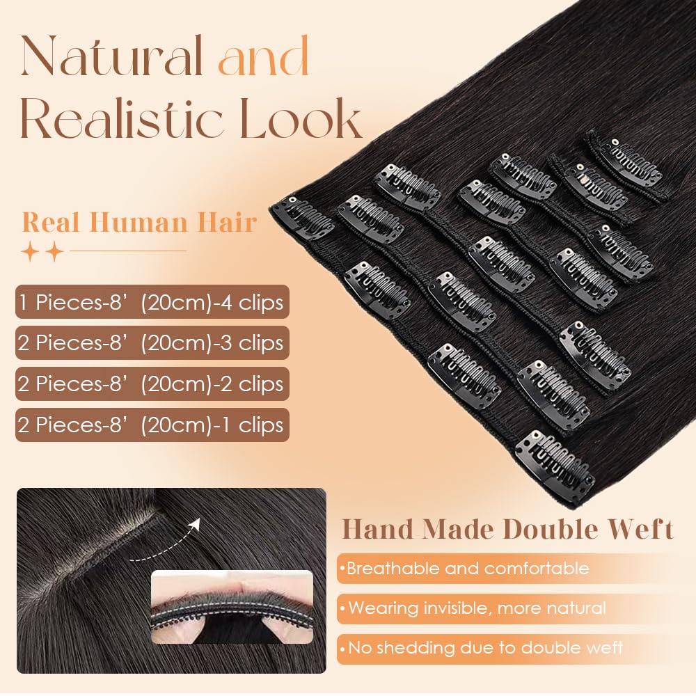 Clip in Hair Extensions Real Human Hair 18 Inch 110g Invisible Seamless Human Hair Clip in Extensions for Women 7pcs Per Set with Double Weft 1B Natural Color
