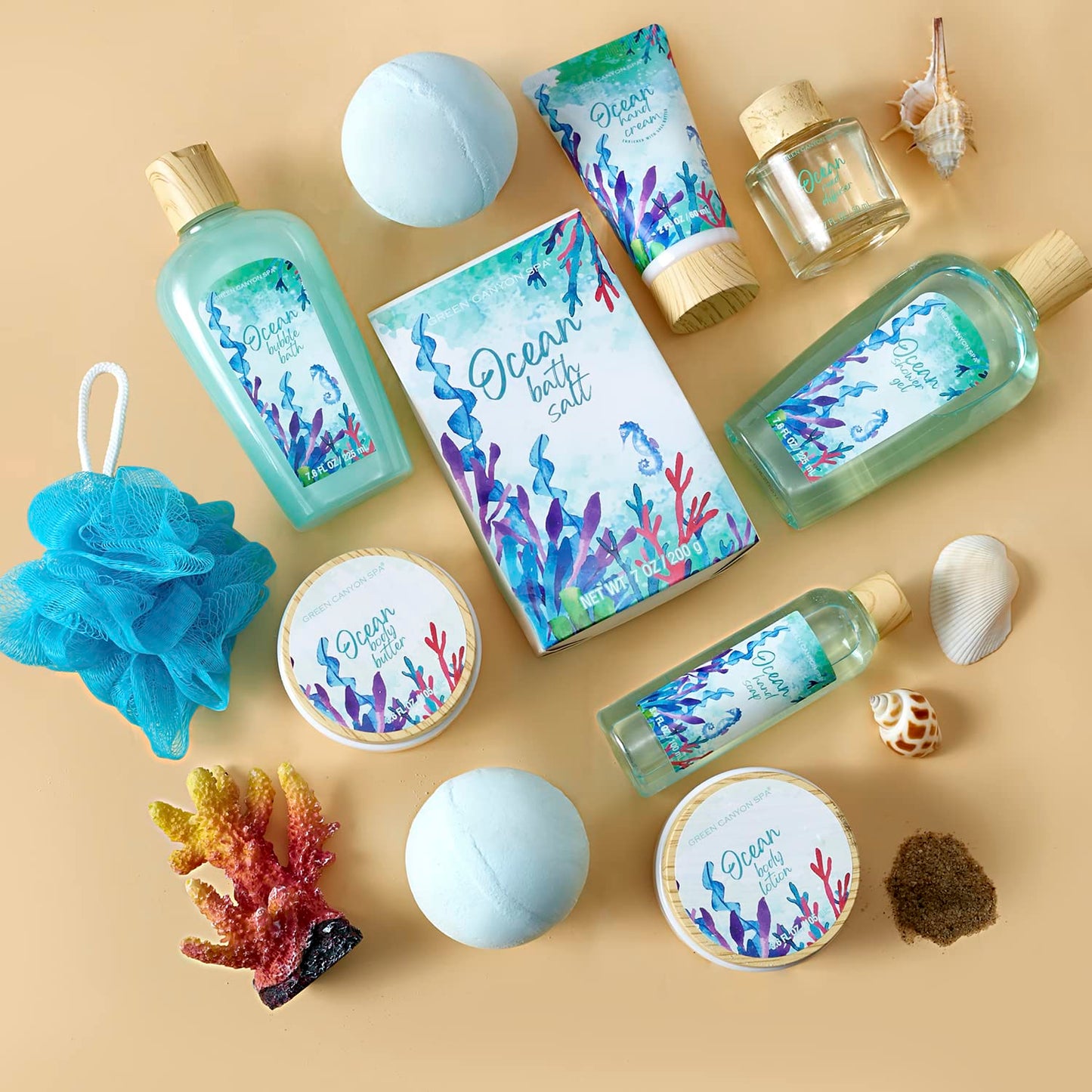 Spa Gift Basket for Women - 12-Piece Ocean Spa Set with Bubble Bath & Body Lotion | Perfect Valentine's Gift