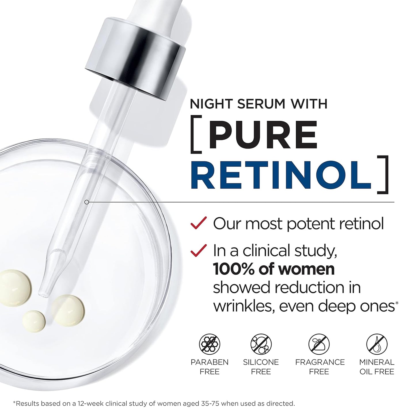 L'Oreal Paris Revitalift Night Serum - 0.3% Pure Retinol for Deep Wrinkles | Fragrance-Free, 1 oz
