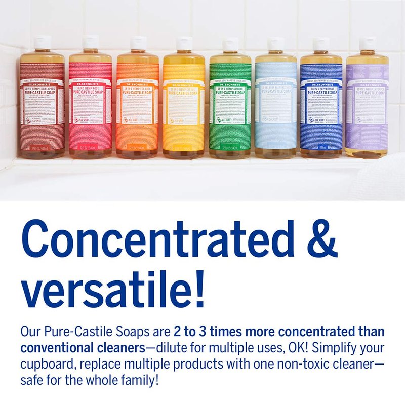 Dr. Bronner's Pure-Castile Liquid Soap - Rose Scent | 32 oz Bottle & 2 oz Travel Size