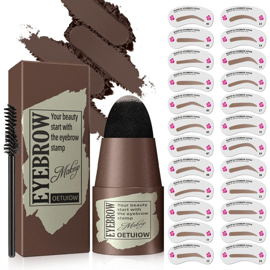 Eyebrow Stamp Stencil Kit - One-Step Eye Brow Stencil Kit with 24 Reusable Thin & Thick Eyebrow Stencils, Long-Lasting Waterproof & Smudge-Proof Brow Stamp Kit for Perfect Eye Makeup (Black Brown)