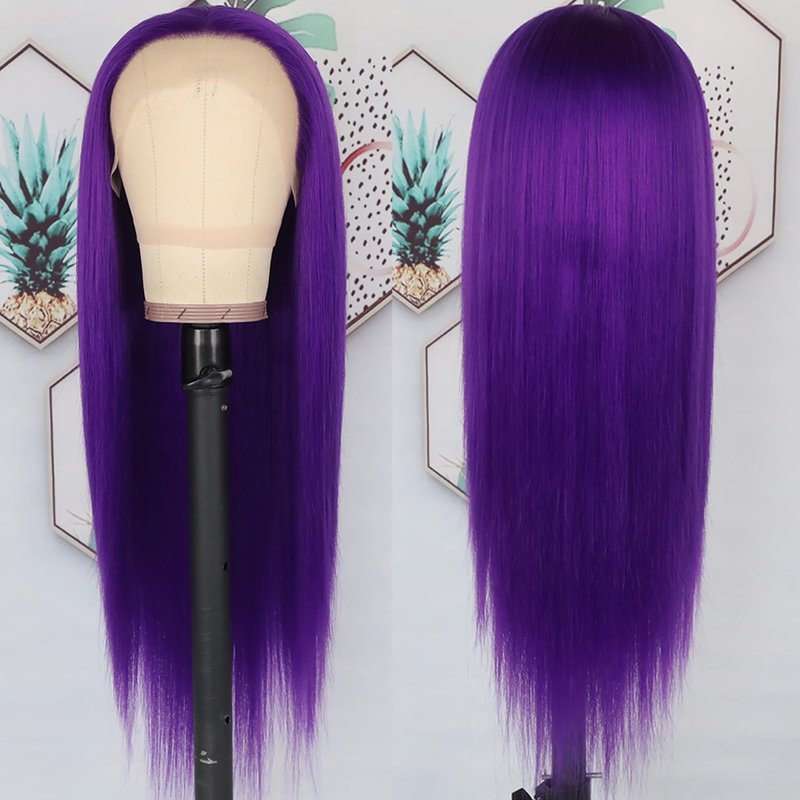 Lezaxiu Purple Synthetic Hair Wigs Long Straight Hair Natural Dark Purple Color Wig Heat Resistant Fiber Hair Wigs for Fashion Women