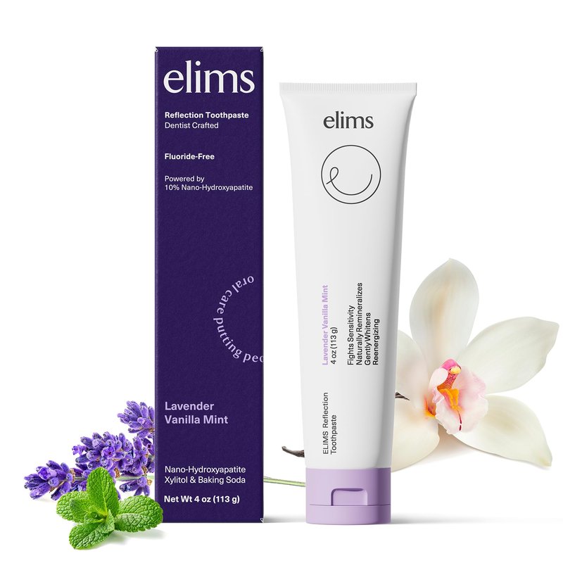 Elims 10% Nano-Hydroxyapatite Toothpaste – Fluoride-Free, Xylitol Remineralizing, Whitening Toothpaste for Sensitive Teeth, SLS-Free, Lavender Vanilla Mint Favlor for Adults & Kids, 4oz