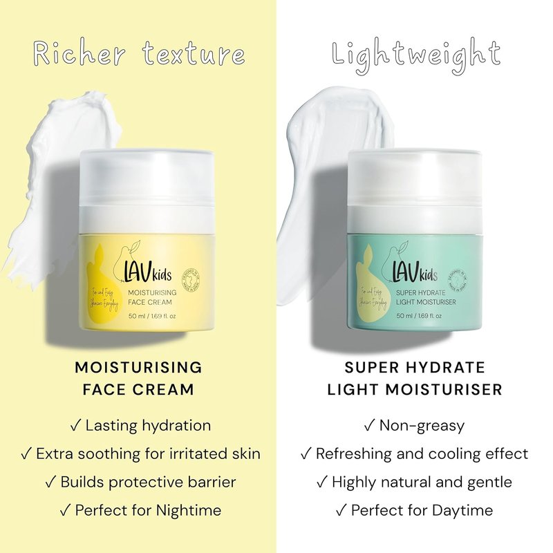 LAV KIDS Face Moisturiser - Jojoba Oil & Shea Butter Formula | Gentle Cream for All Skin Types, 50ml