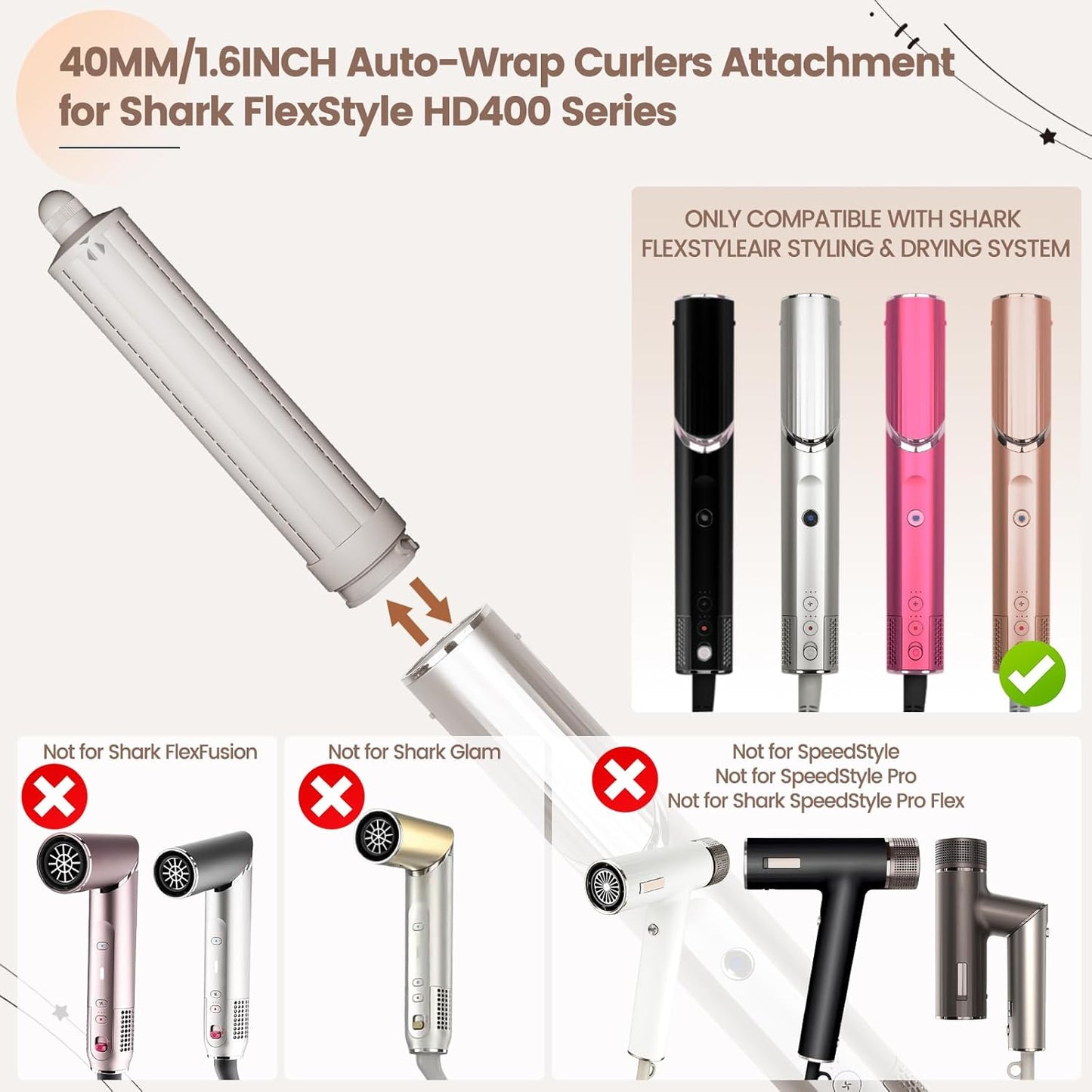 Hair Curling Barrel Attachment for Shark FlexStyle - 1.6in Self-Curling Accessory for Loose Waves | Dual Curl Direction