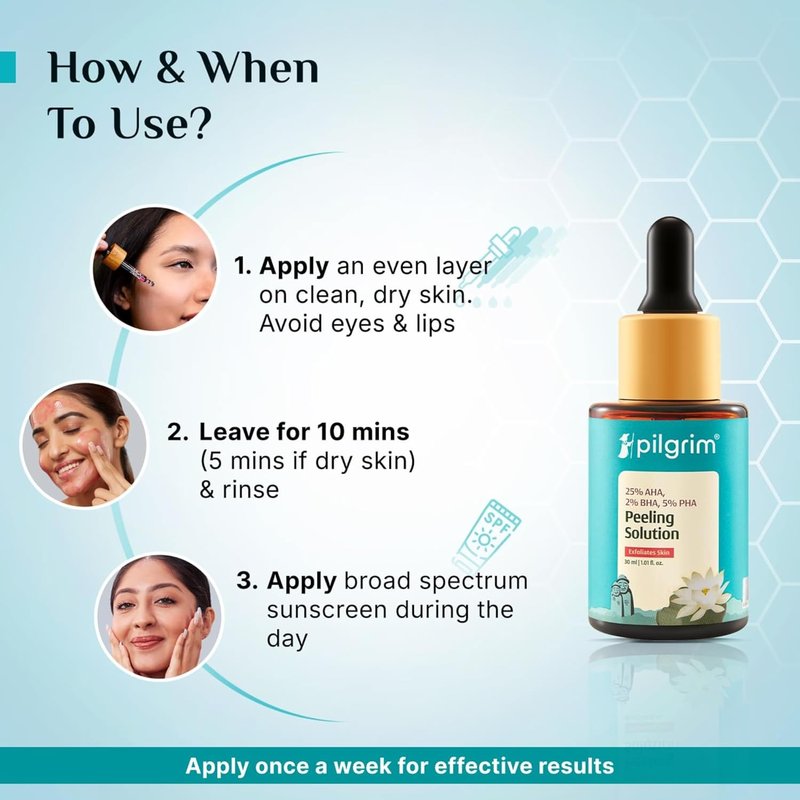 Pilgrim AHA BHA PHA Peeling Solution - Exfoliant for Radiant Skin | Deep Cleansing Facial Peel | 1.01 Fl Oz (30ml)