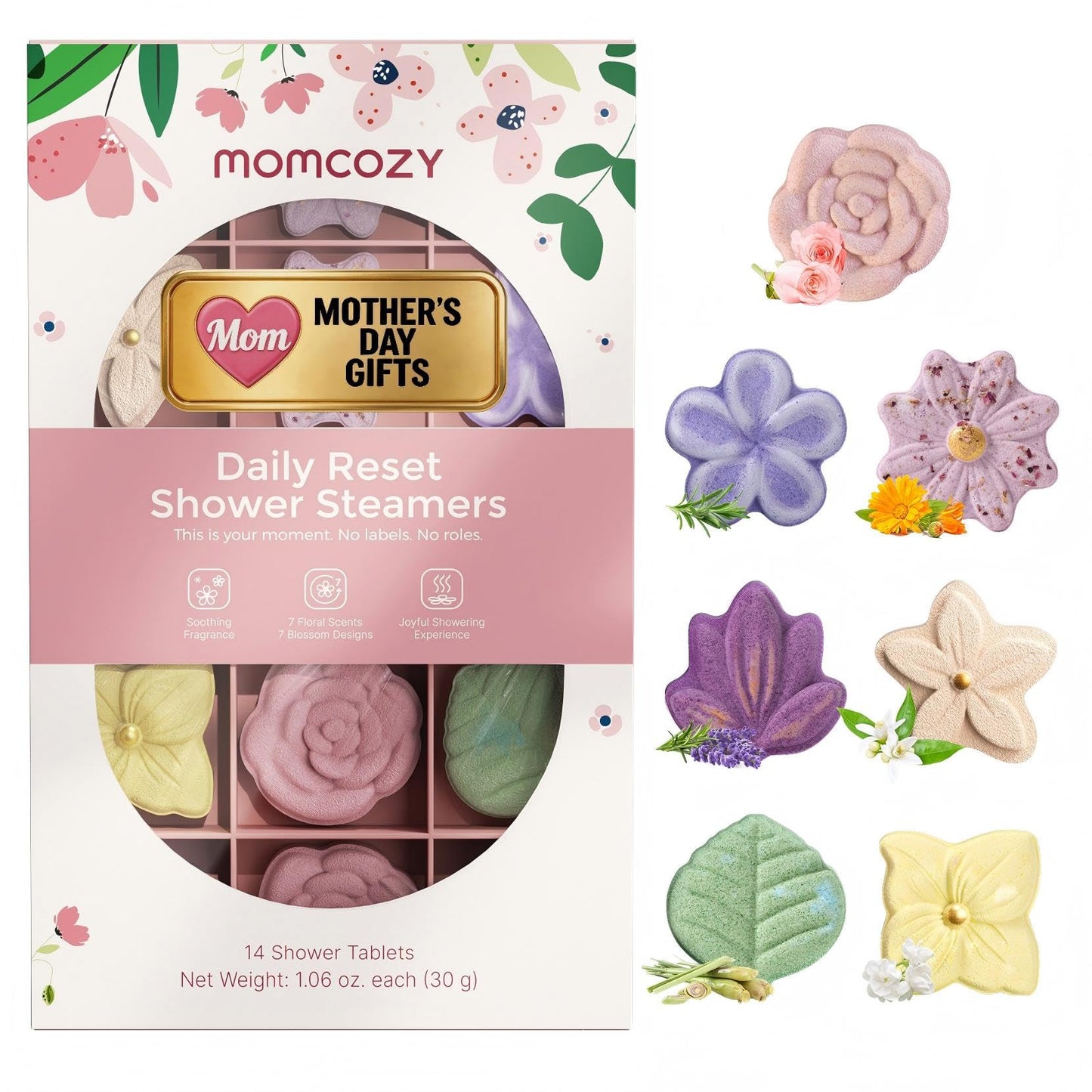 Momcozy 14-Pack Shower Steamers with 7 Floral Scents, Mothers Day Gifts, Gifts for Women, Wife, Girlfriend & Mom, Bridal Shower, At-Home Spa Aromatherapy for Daily Showers, Stress Relief