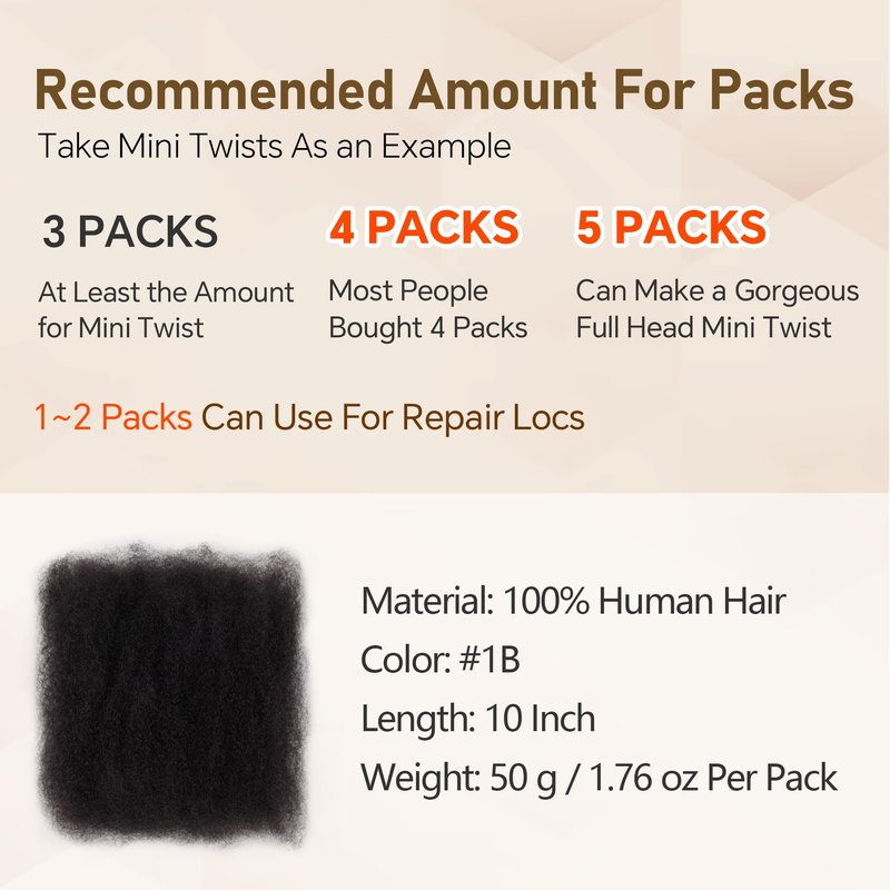 Afro Kinkys Bulk Human Hair -100% Real Human Hair for Mini Twist, Braiding, Loc Extensions & Crochet, Kinky Curly Hair Bundles, Natural Afro Bulk for Dreadlocks(1B, 16 Inch(Pack of 1))