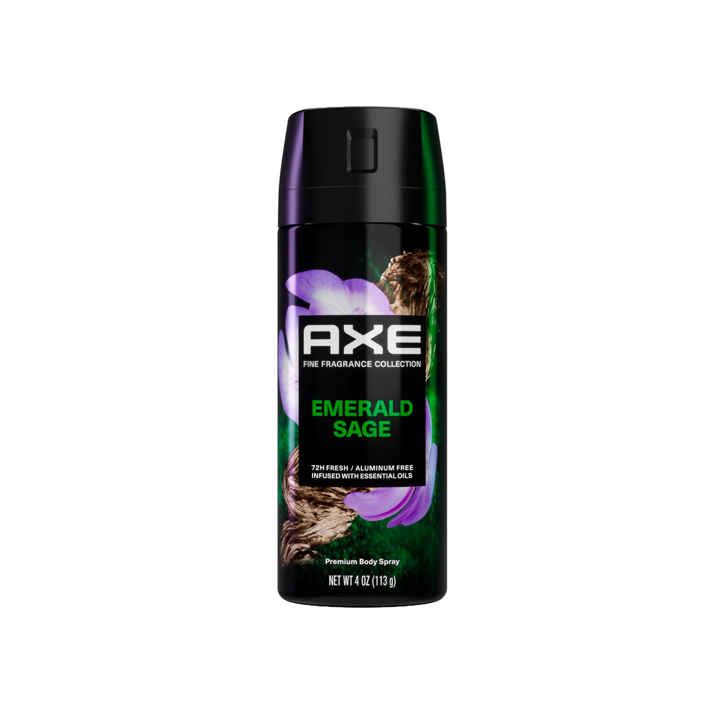 AXE Fine Fragrance Collection Premium Deodorant Body Spray for Men Emerald Sage with 72H Odor Protection and Freshness Infused with Geranium, Cedar, and Patchouli Essential Oils 4 oz
