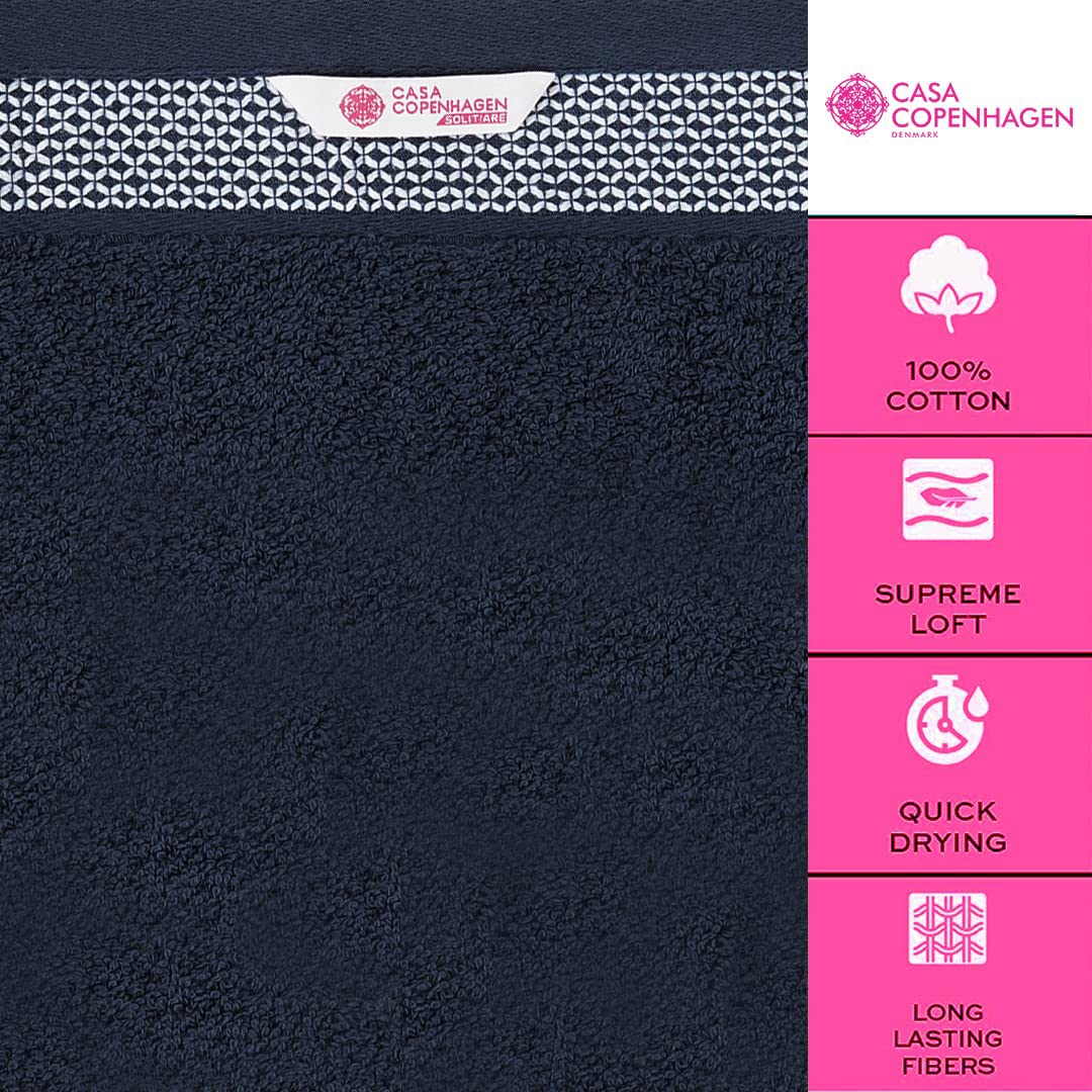 CASA COPENHAGEN Solitaire 6 Pieces Towel Set- Navy, 600 GSM 2 Bath Towel 2 Hand Towel 2 Washcloth, Designed in Denmark Made of Soft Egyptian Cotton for Bathroom, Kitchen & Shower