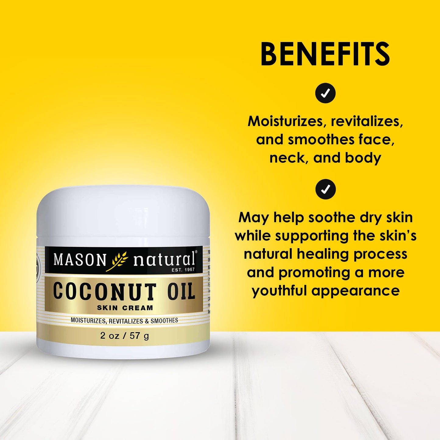 MASON NATURAL Coconut Oil Beauty Cream, Hydrating Moisturizer With Collagen for Smooth & Firm Skin, 2 oz, Pack of 3