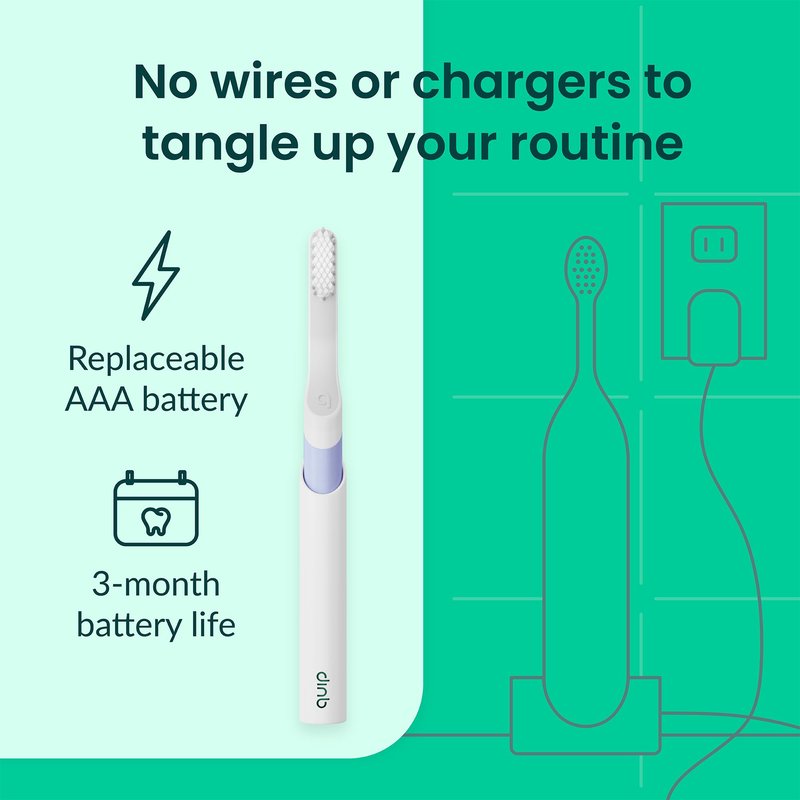 Quip Sonic Electric Toothbrush for Adults with Timer - Includes Travel Case & Replacement Brush Head - 3 Month Battery Life, Plastic Handle - Lavender
