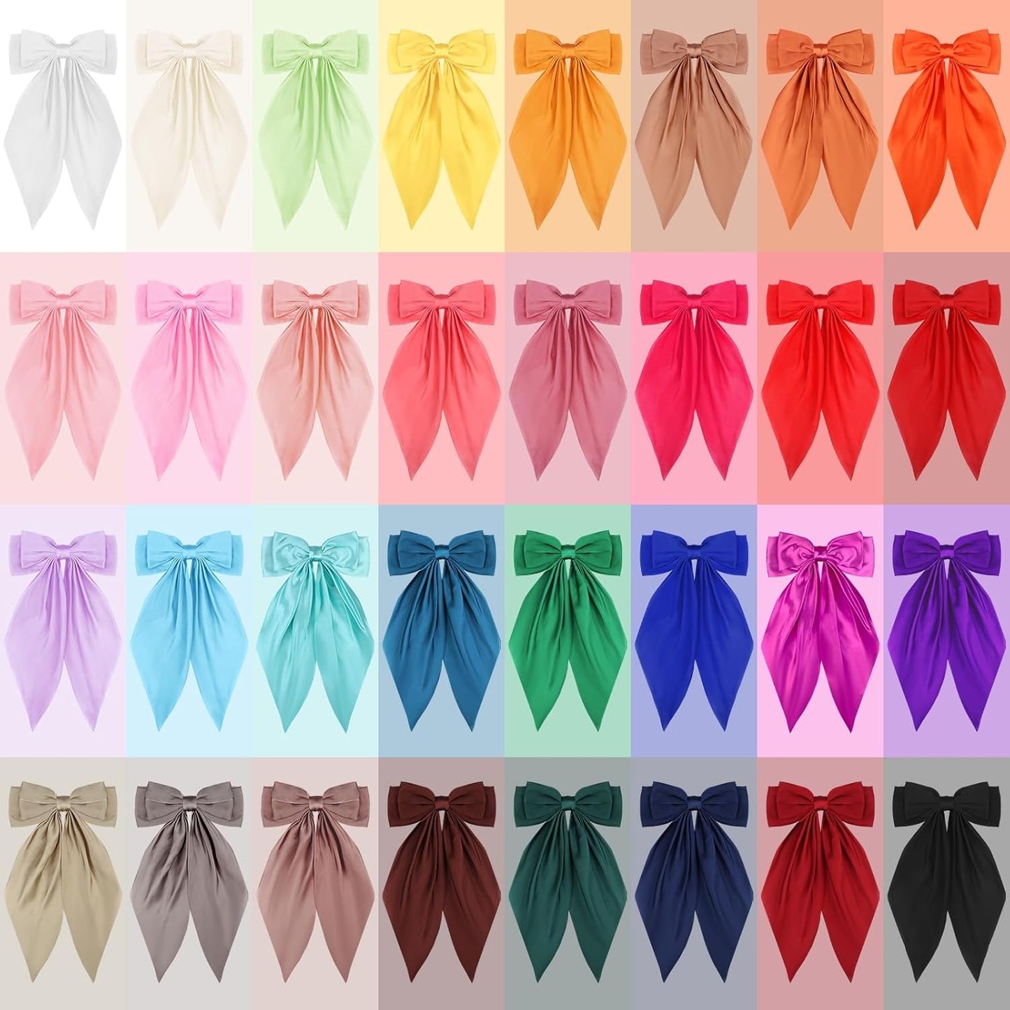 32Pcs Satin Hair Bows - Oversized Silky Hair Clips for Women | Large Ribbons with Long Tails