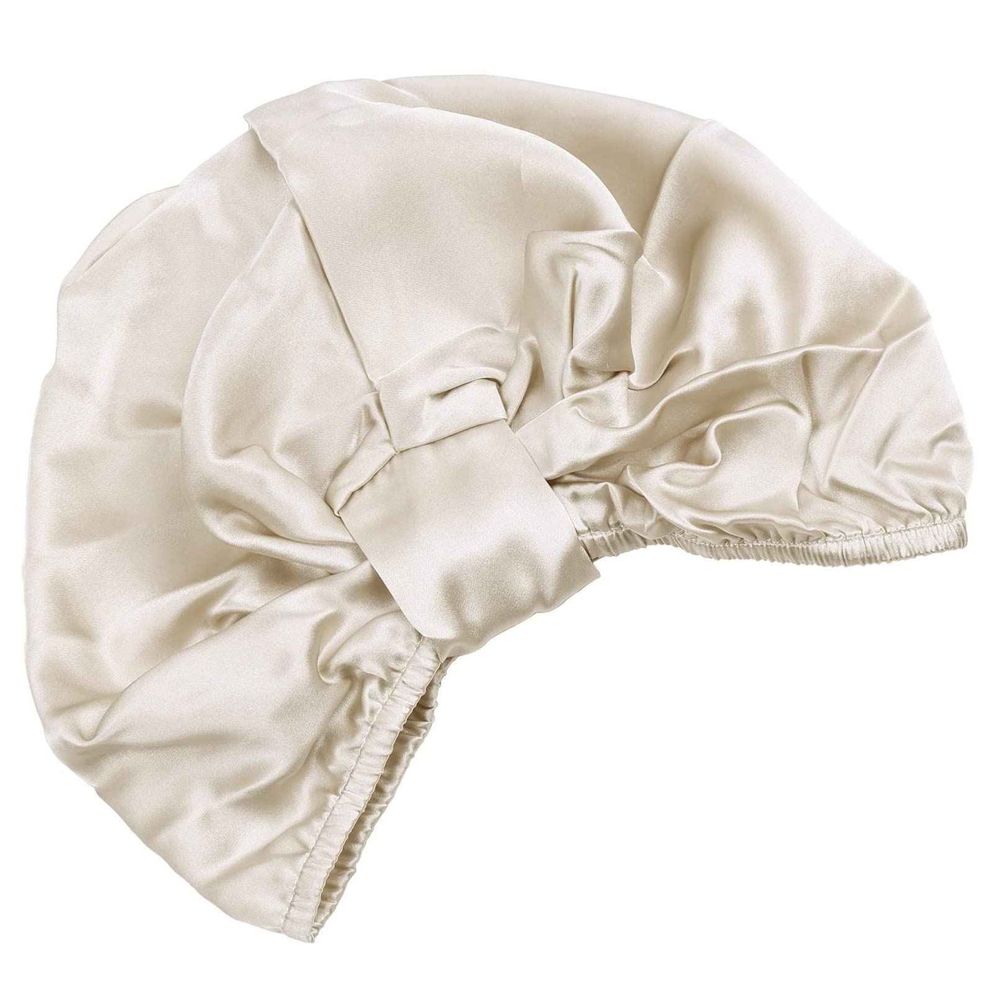 Sportmusies Mulberry Silk Sleep Cap Hair Care Elastic Ruched Nightcap for Long Hair Breathable Satin Bonnet, Khaki