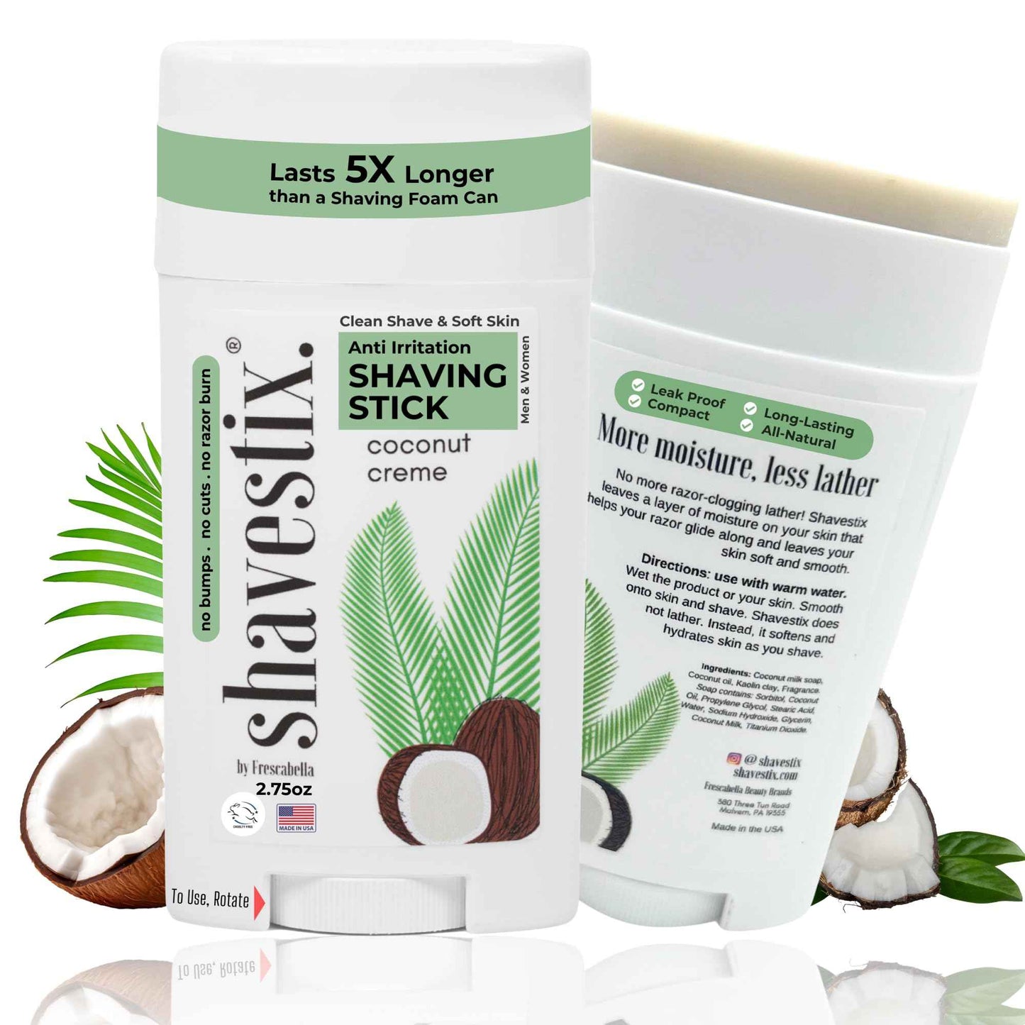 Shavestix Shaving Cream Stick 2.75 Oz - Stocking Stuffers Travel Size Toiletries for Women | 5x Lasting Coconut Milk Shave Stick Roll on for All Skins | Razor Friendly Unisex Hair Removal Cream Bar