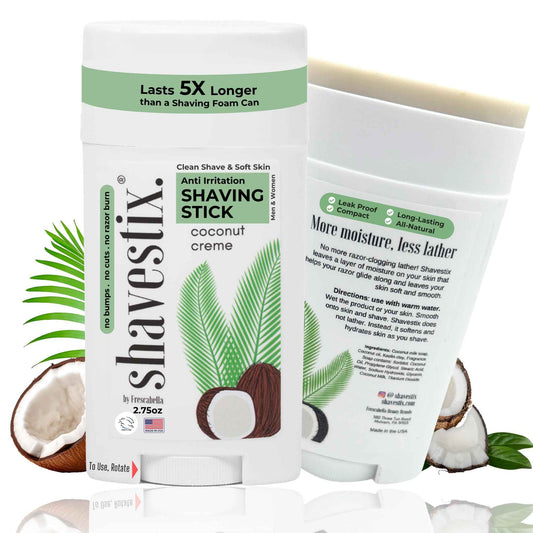 Shavestix Shaving Cream Stick 2.75 Oz - Stocking Stuffers Travel Size Toiletries for Women | 5x Lasting Coconut Milk Shave Stick Roll on for All Skins | Razor Friendly Unisex Hair Removal Cream Bar
