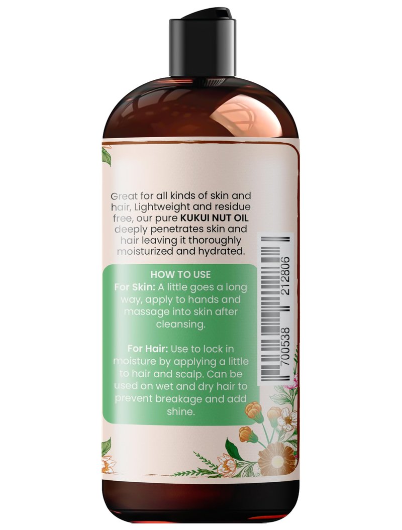 Oslove Organics Pure Kukui Nut oil- Cold Pressed, use for lotions, soaps, serums, body butters and more. Great for skin and hair care-12 oz (12 oz)