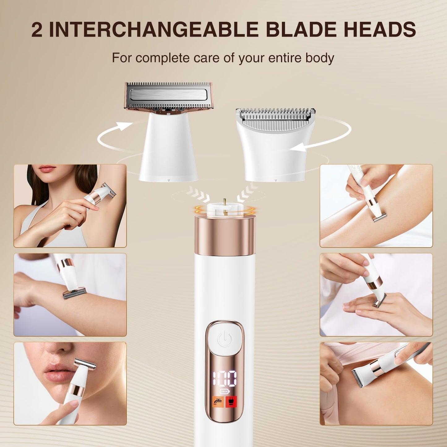 ANLAN Bikini Trimmer for Women, 2-in-1 Electric Shaver with Quiet Motor & 90min Rechargeable Battery, Waterproof IPX6 Razor, Painless Hair Removal for Sensitive Skin, Face & Body